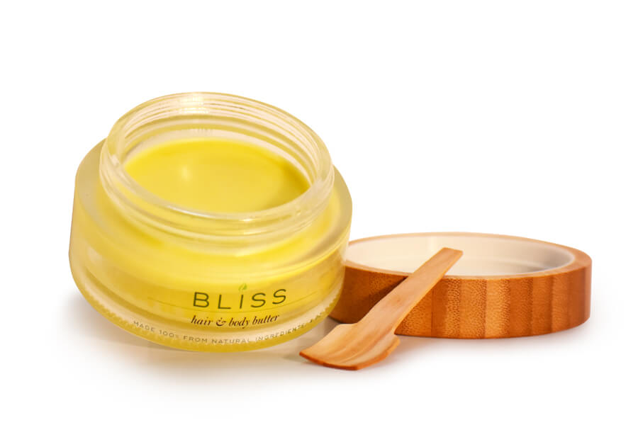 BLISS - Hair and Body Butter A decadent, full-body moisturizer suffused with almond, castor, raspberry, Vitamin E, geranium, orange, & lemon