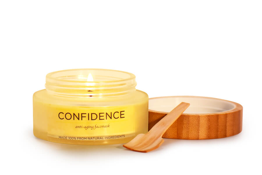 CONFIDENCE - Anti-Aging / Dry Skin Candle Mask candle mask is an aromatherapy candle and anti-aging face mask, formulated using only the purest organic ingredients to suit normal, combination, or sensitive skin